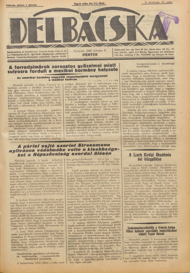 Délbácska, 10. évf. 1929. március 8. 57. sz.