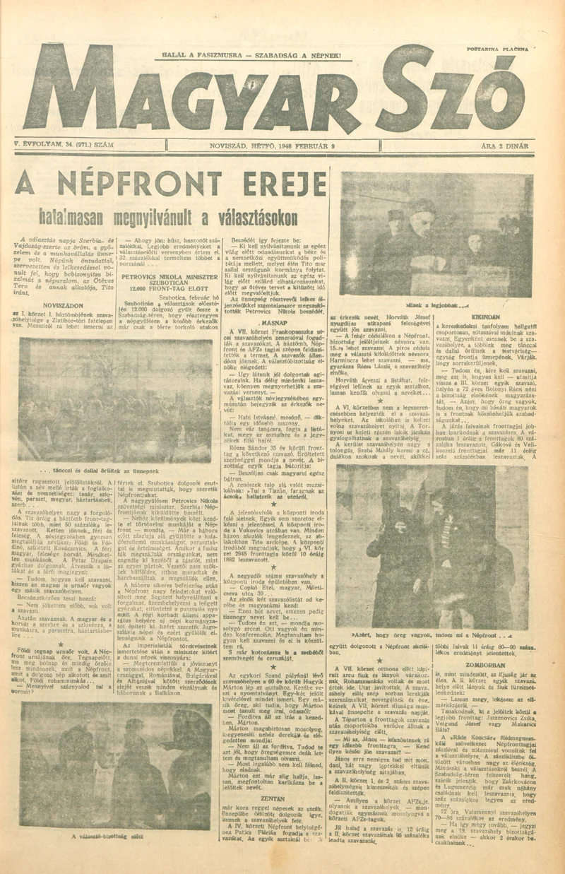 Magyar Szó, 5. évf. 1948. február 9. 34. sz. 1–6. oldal