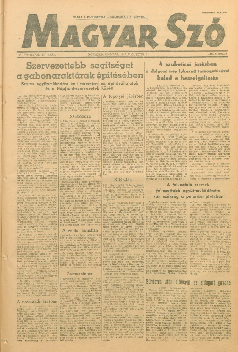 Magyar Szó, 4. évf. 1947. augusztus 23. 207. sz. 1–6. oldal