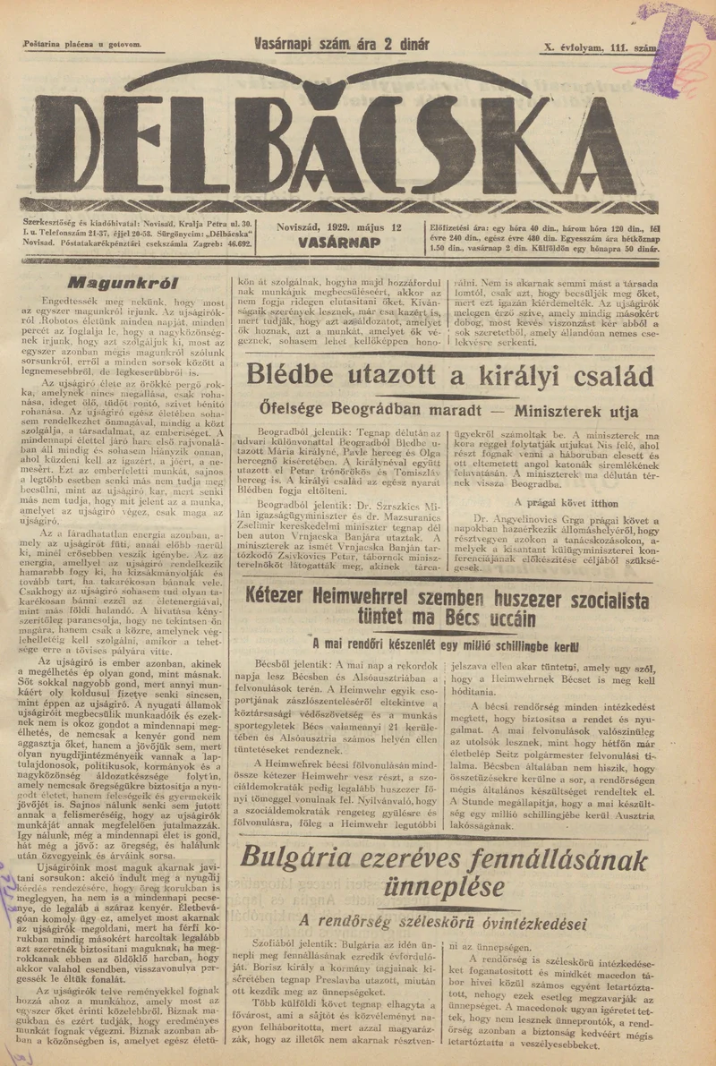Délbácska, 10. évf. 1929. május 12. 111. sz.