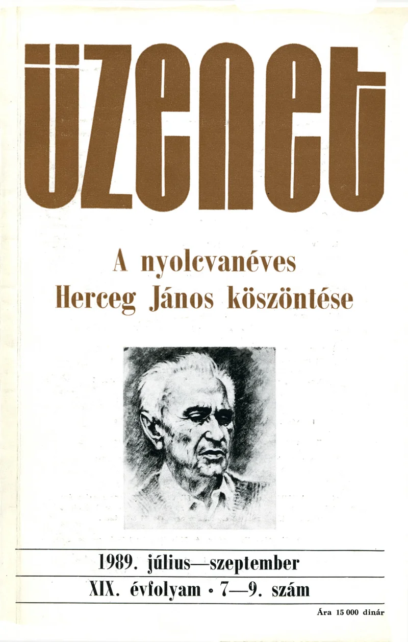 Üzenet, 19. évf. 1989. július – szeptember. 7–9. sz. 483–588. oldal