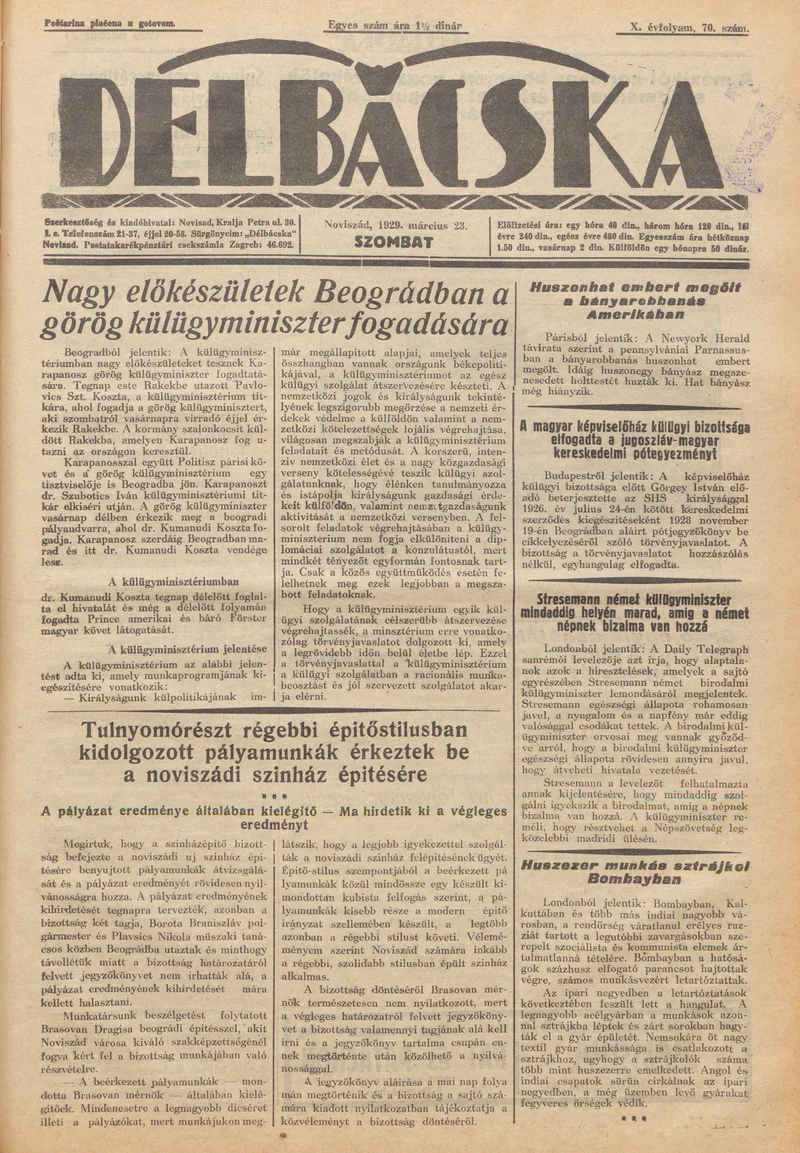 Délbácska, 10. évf. 1929. március 23. 70. sz.