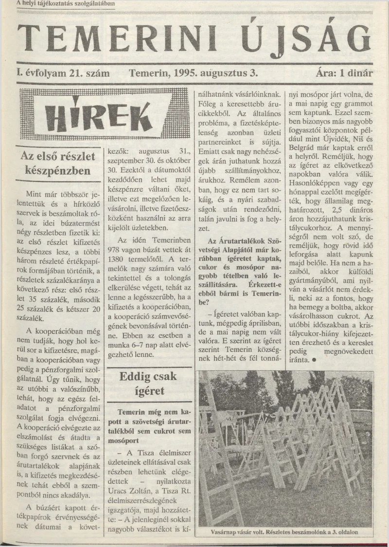 Temerini Újság, 1. évf. 1995. augusztus 3. 21. sz.