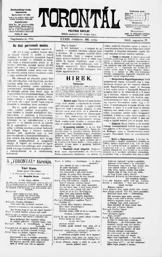 Torontál, 33. évf. 1904. augusztus 29. 196. sz.