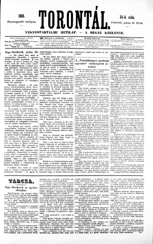 Torontál, 14. évf. 1885. június 11. 24. sz.