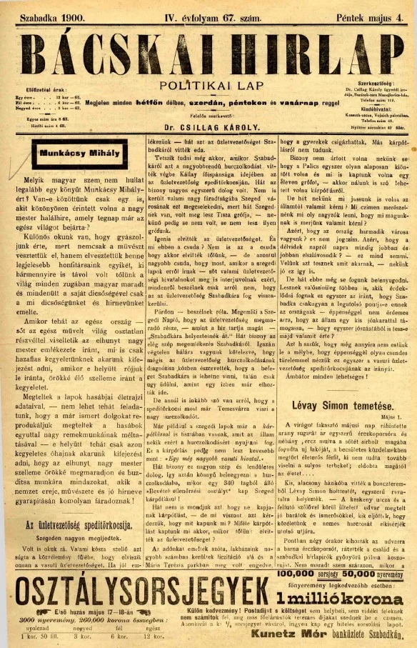 Bácskai Hirlap, 4. évf. 1900. május 4. 67. sz.