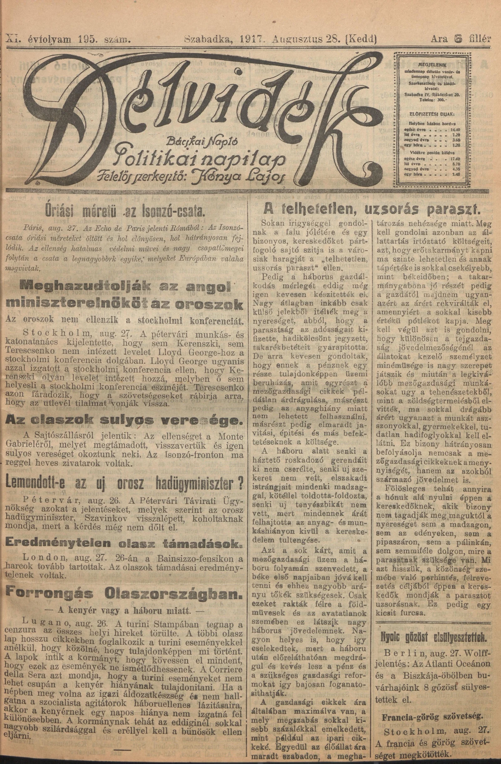 Délvidék, 11. évf. 1917. augusztus 28. 195. sz.