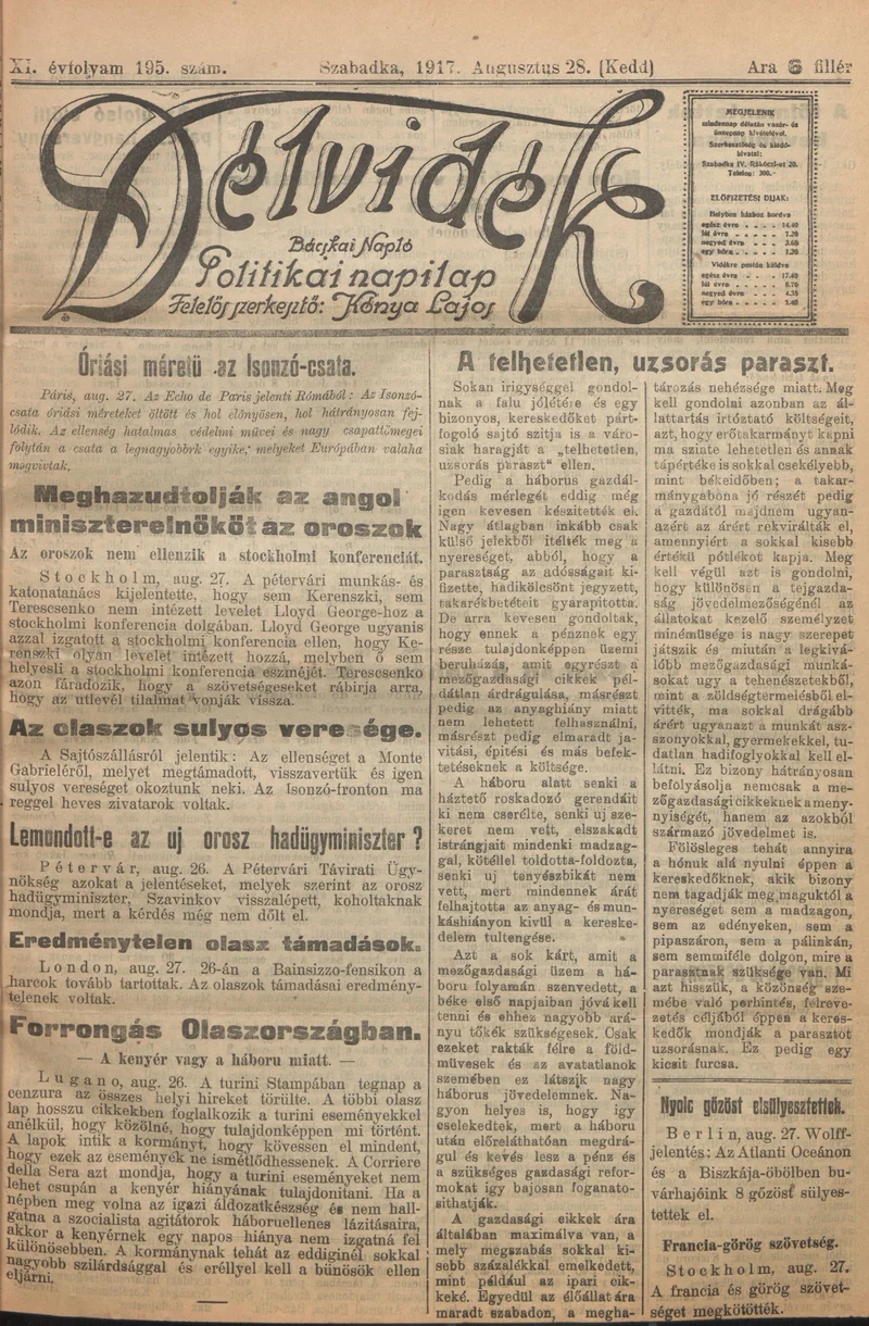 Délvidék, 11. évf. 1917. augusztus 28. 195. sz.