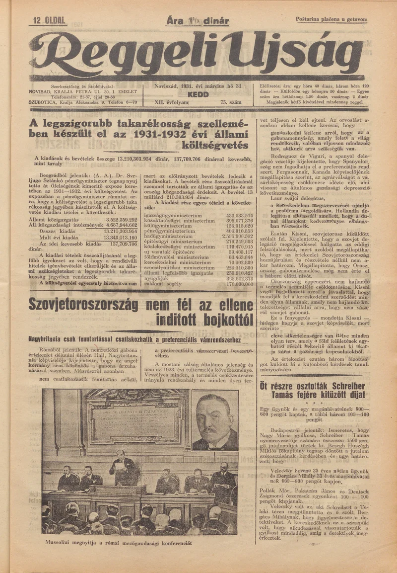 Reggeli Újság, 12. évf. 1931. március 31. 75. sz.