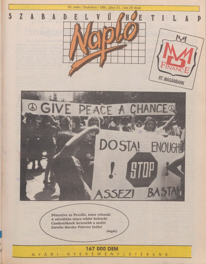 Napló - Szabadelvű hetilap, 2. évf. 1991. július 31. 65. sz.