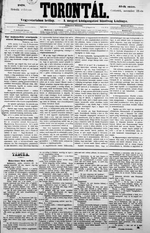 Torontál, 7. évf. 1878. november 21. 47. sz.