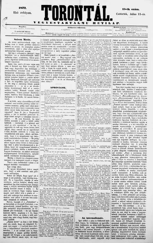 Torontál, 1. évf. 1872. július 11. 15. sz.
