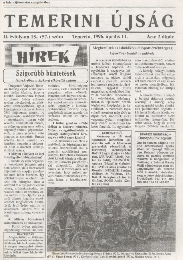 Temerini Újság, 2. évf. 1996. április 11. 15. sz.