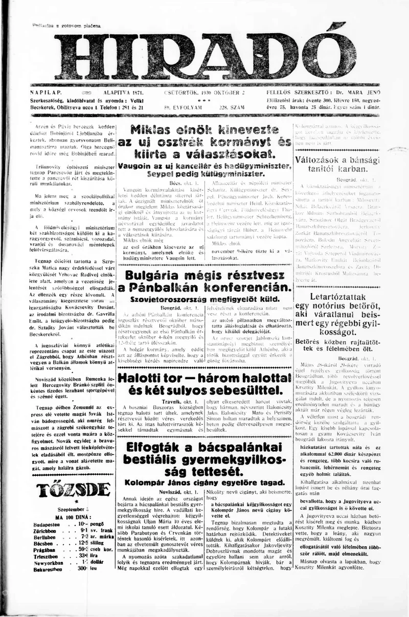 Híradó, 59. évf. 1930. október 2. 228. sz.