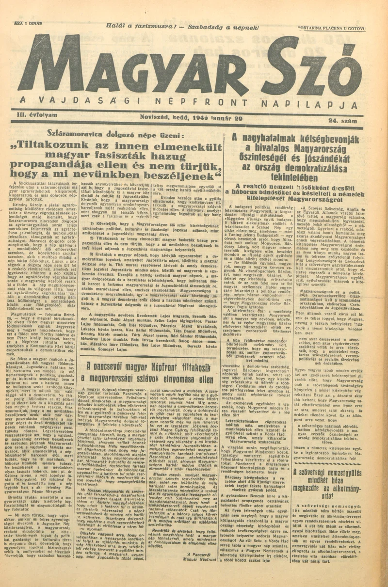 Magyar Szó, 3. évf. 1946. január 29. 24. sz. 1–4. oldal