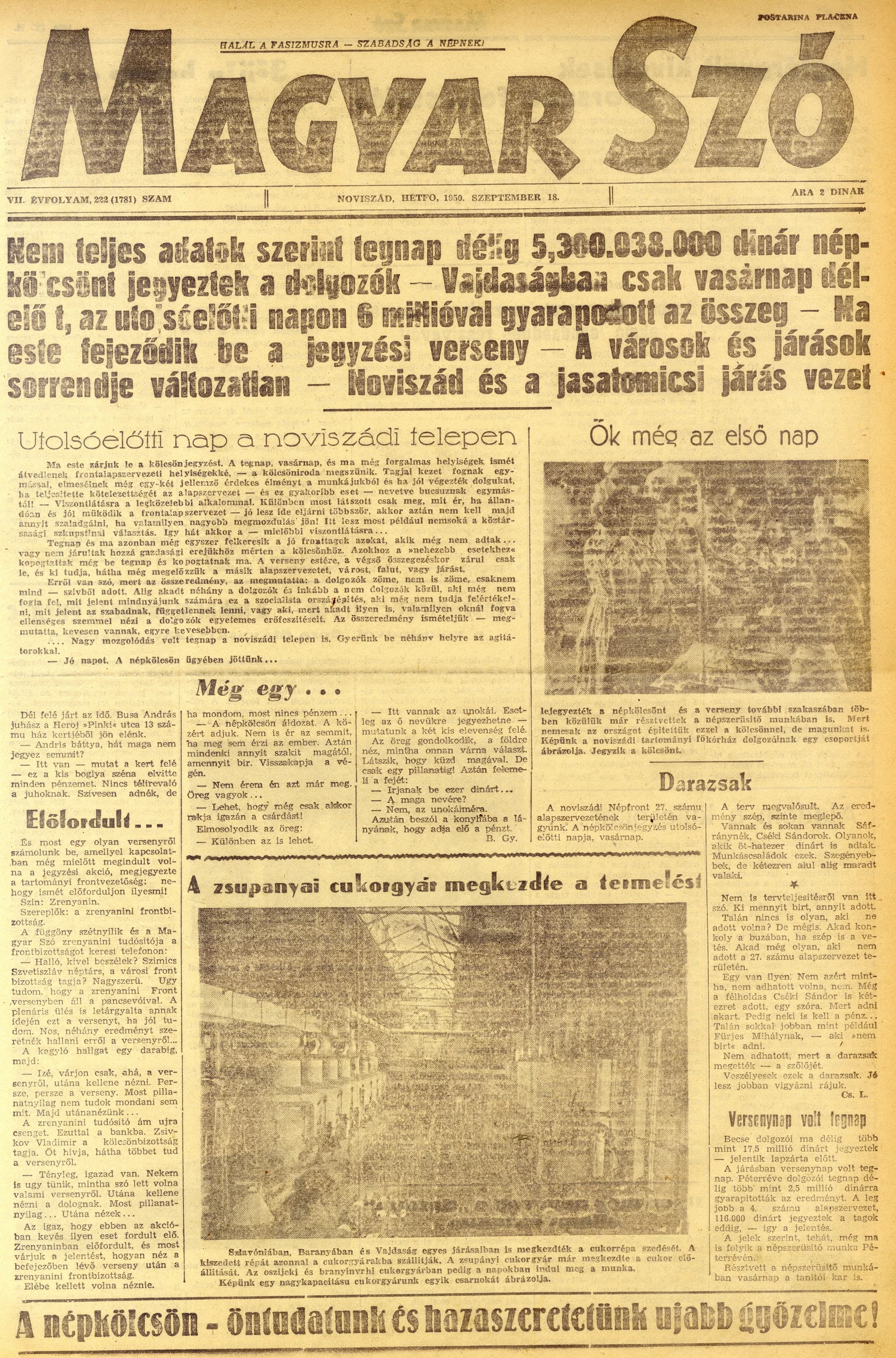 Magyar Szó, 7. évf. 1950. szeptember 18. 222. sz. 1–4. oldal