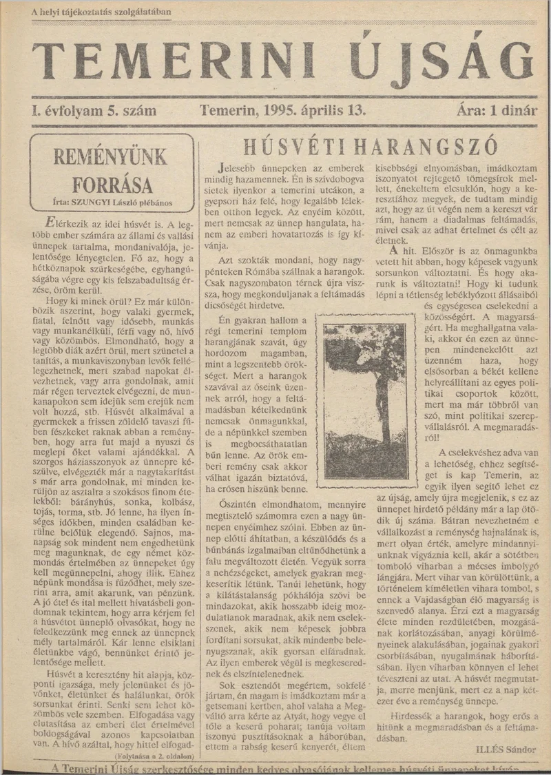 Temerini Újság, 1. évf. 1995. április 13. 5. sz.