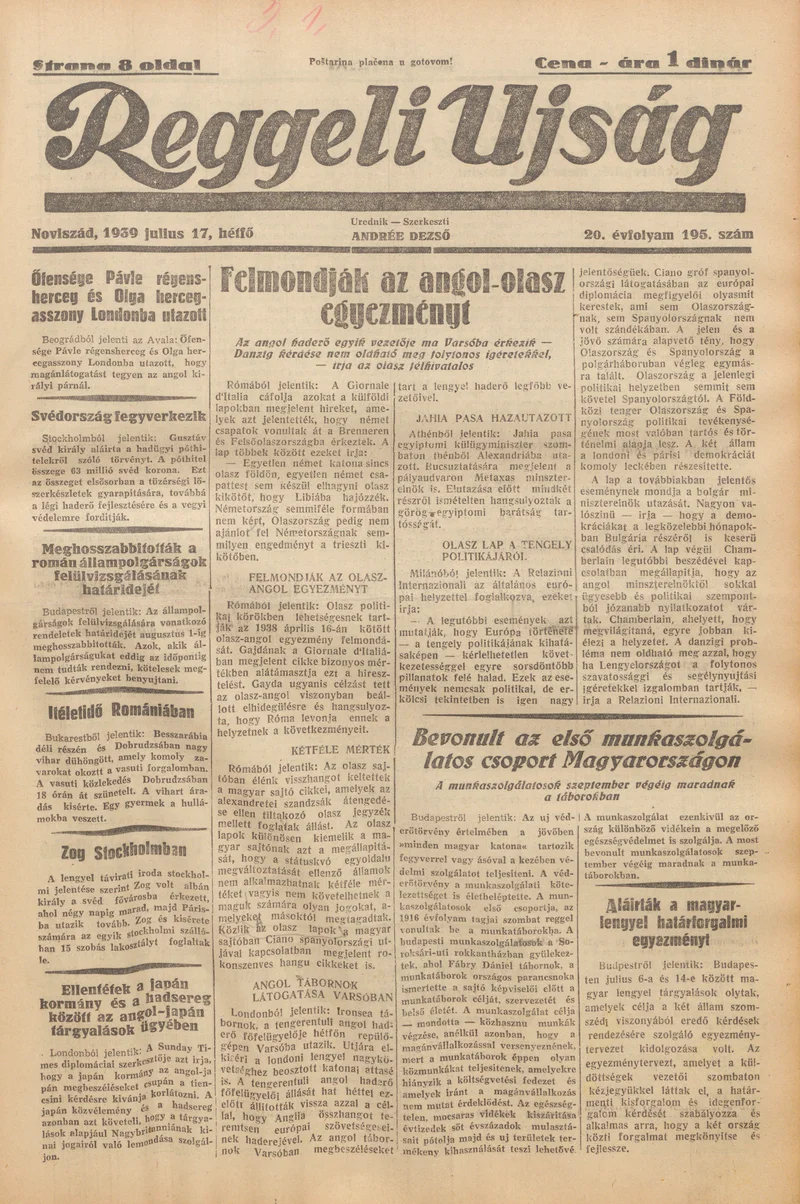 Reggeli Újság, 20. évf. 1939. július 17. 195. sz.