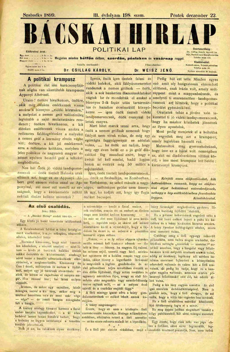 Bácskai Hirlap, 3. évf. 1899. december 22. 198. sz.