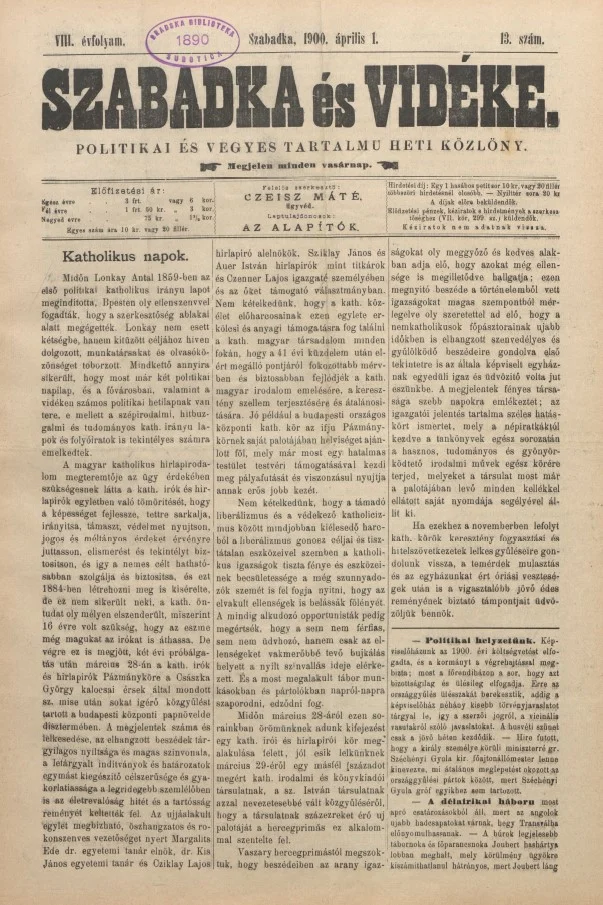 Szabadka és vidéke II, 8. évf. 1900. április 1. 13. sz.