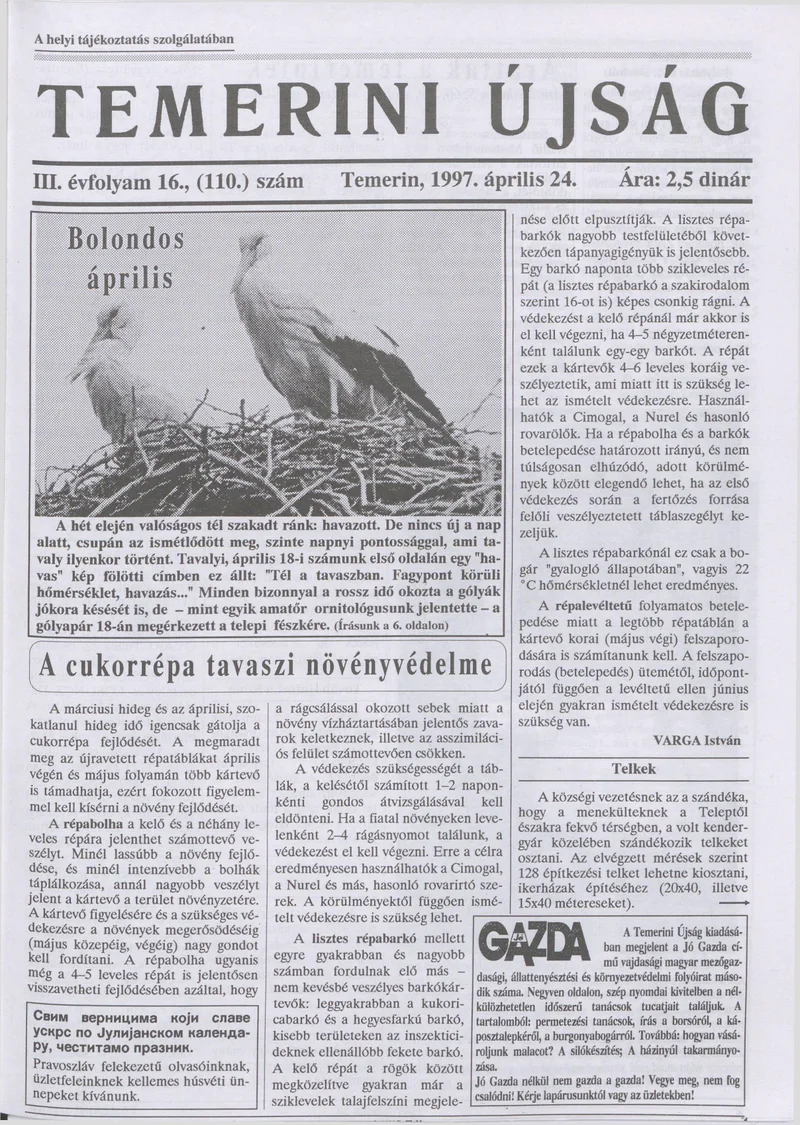 Temerini Újság, 3. évf. 1997. április 24. 16. sz.