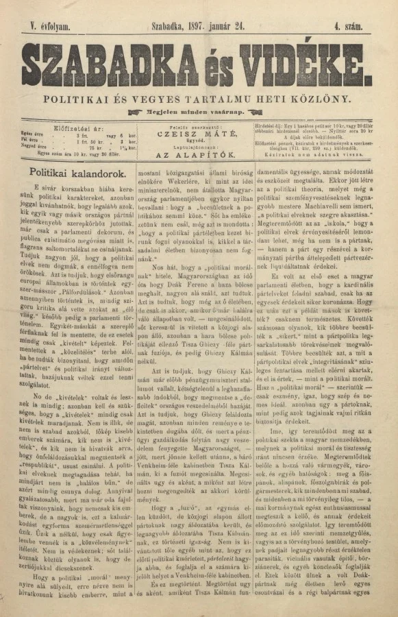 Szabadka és vidéke II, 5. évf. 1897. január 24. 4. sz.
