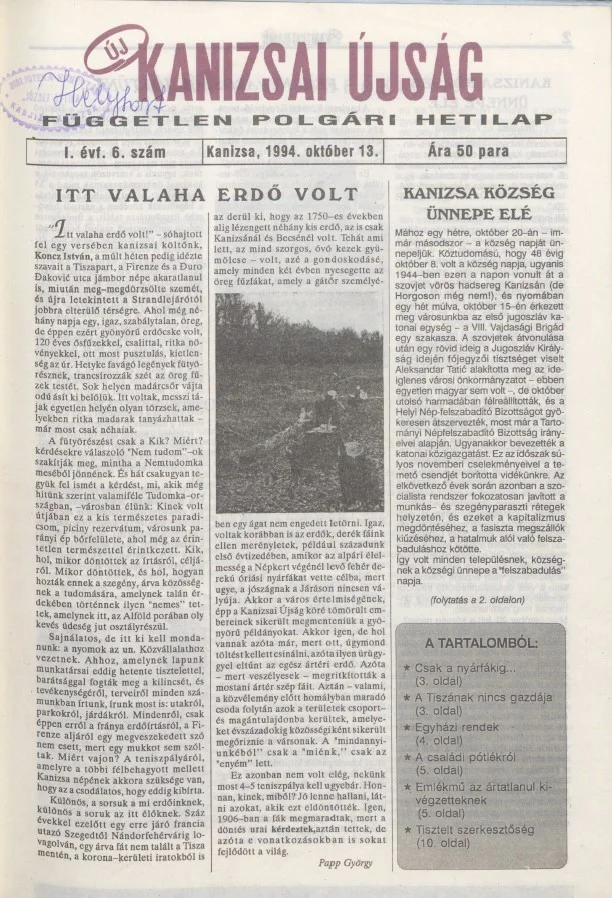 Új Kanizsai Újság, 1. évf. 1994. október 13. 6. sz.