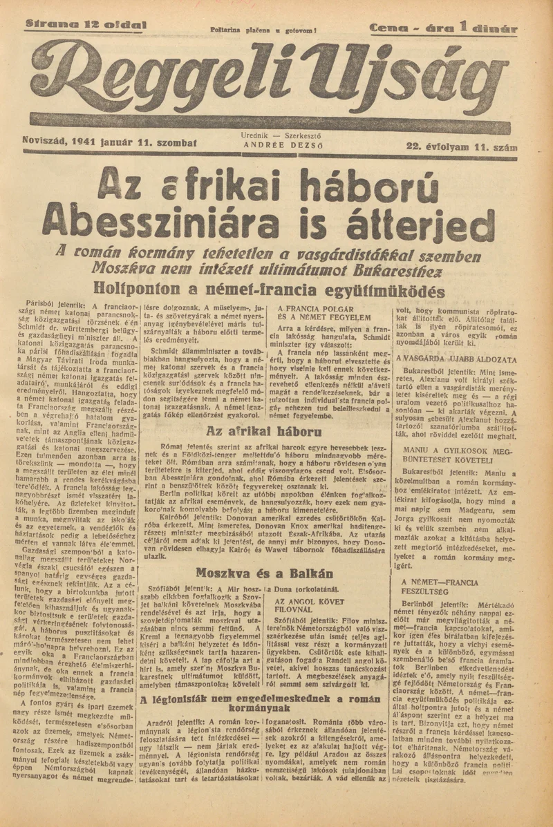 Reggeli Újság, 22. évf. 1941. január 11. 11. sz.