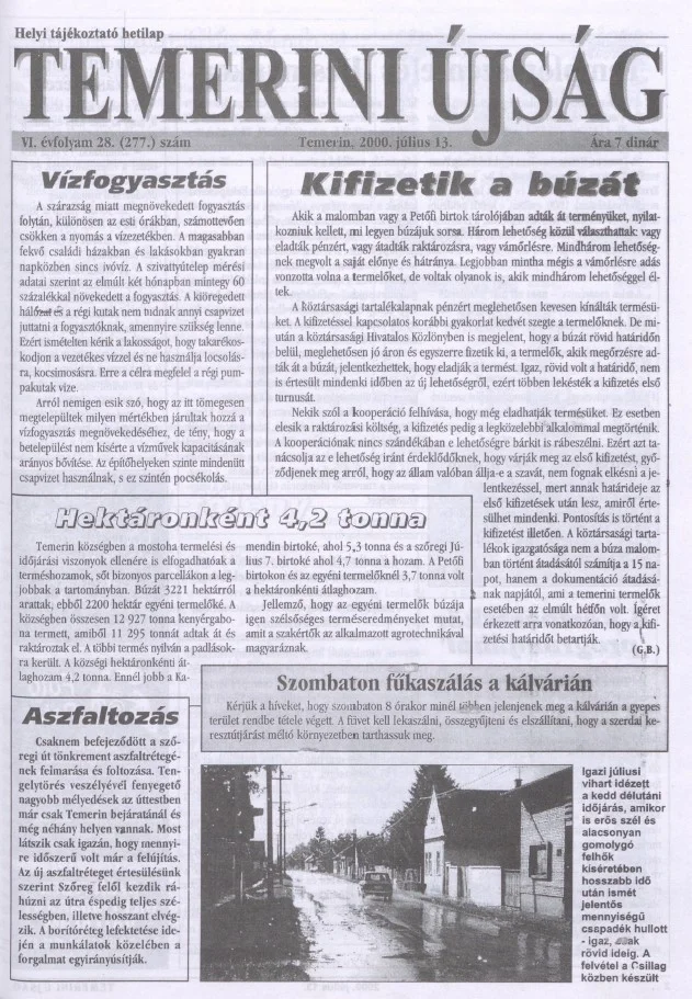 Temerini Újság, 6. évf. 2000. július 13. 28. sz.