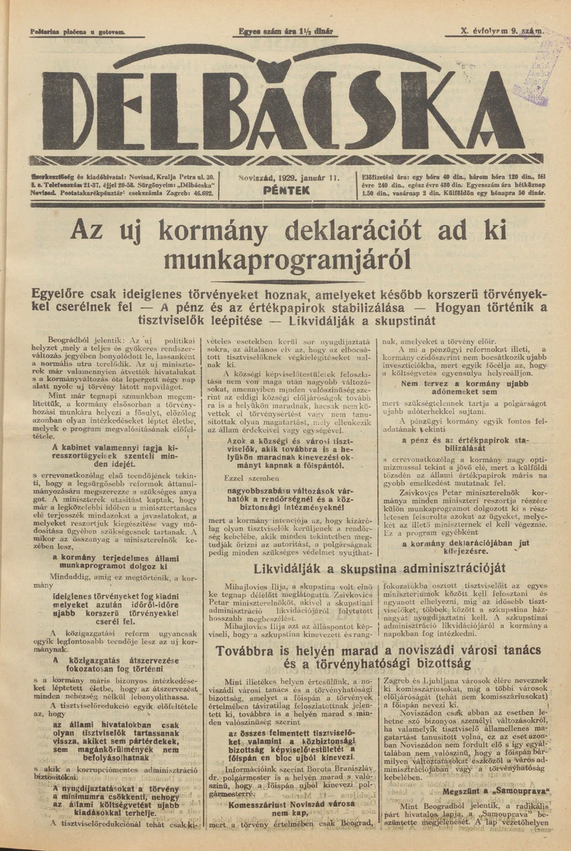Délbácska, 10. évf. 1929. január 11. 9. sz.
