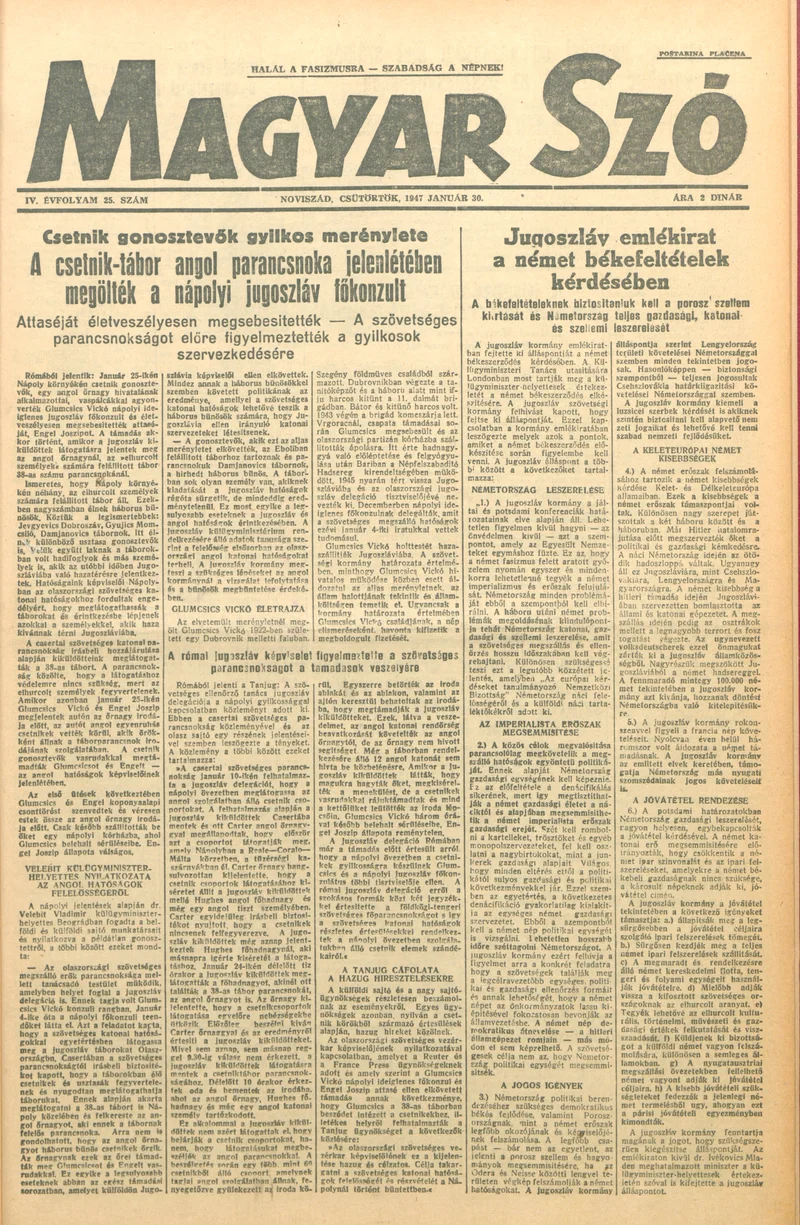 Magyar Szó, 4. évf. 1947. január 30. 25. sz. 1–8. oldal