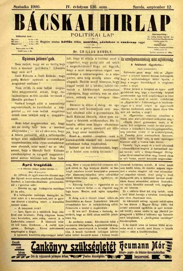 Bácskai Hirlap, 4. évf. 1900. szeptember 12. 136. sz.