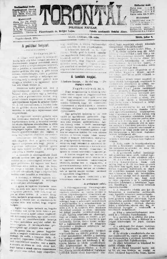 Torontál, 43. évf. 1914. július 6. 150. sz.