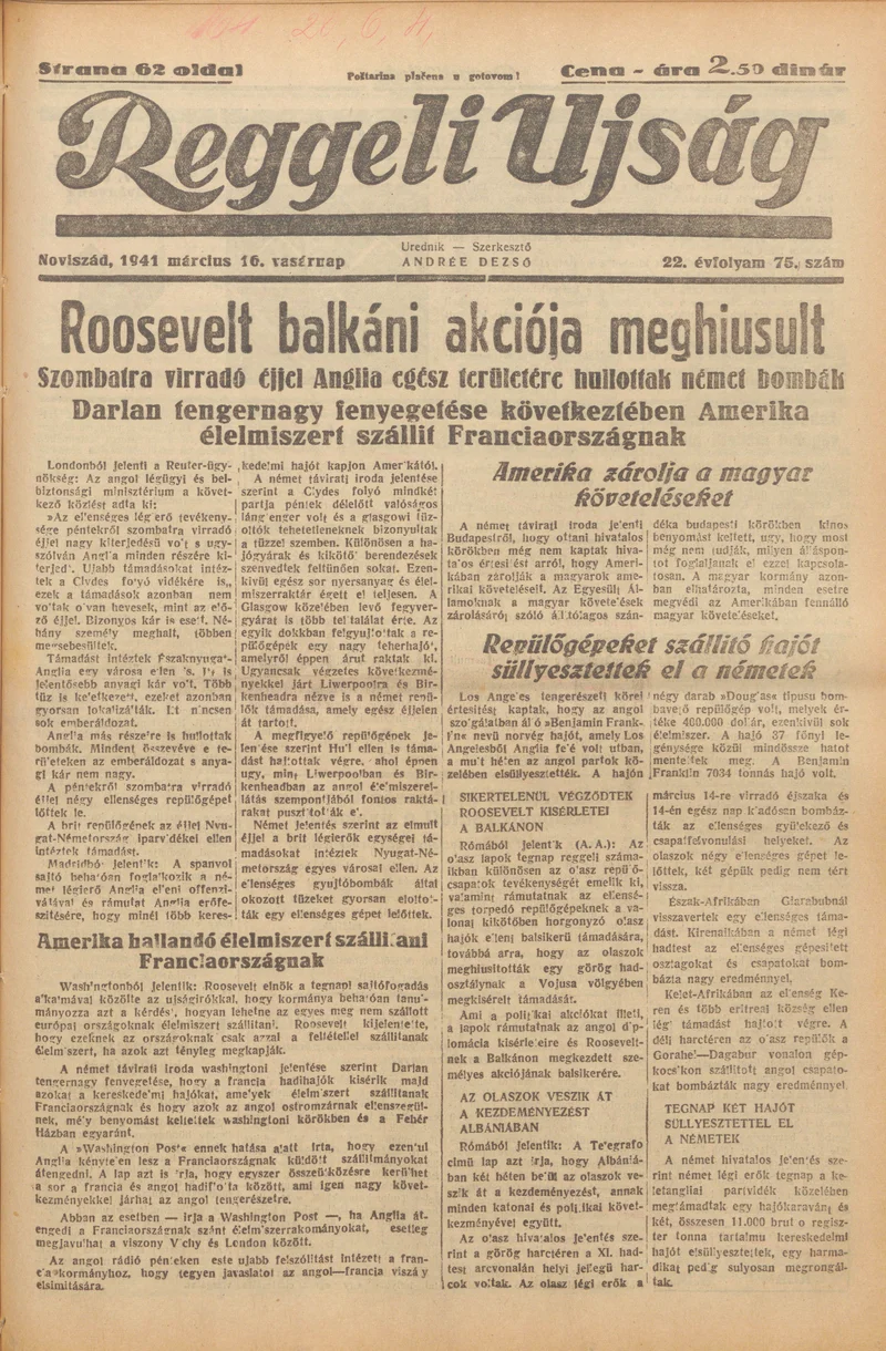 Reggeli Újság, 22. évf. 1941. március 16. 75. sz.