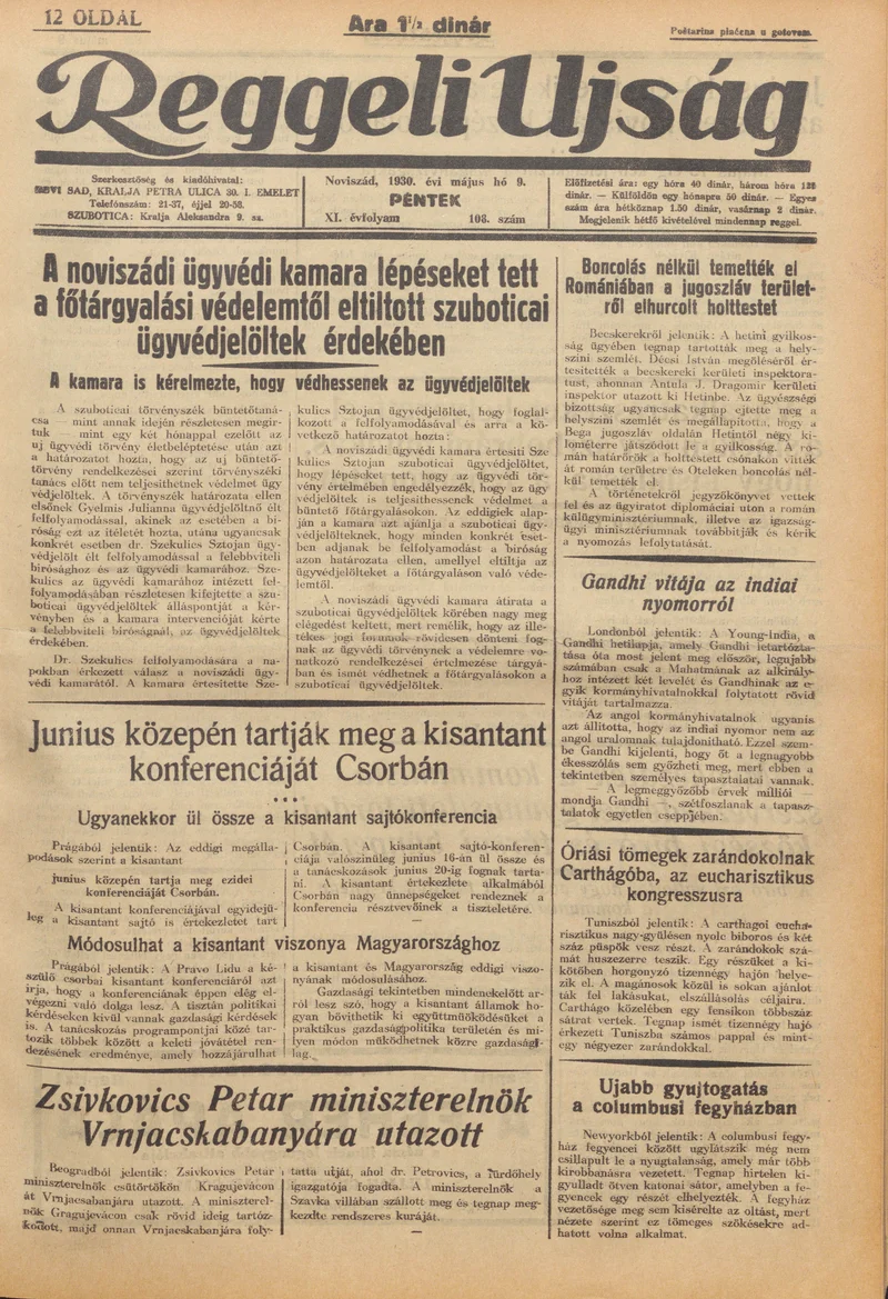 Reggeli Újság, 11. évf. 1930. május 9. 108. sz.