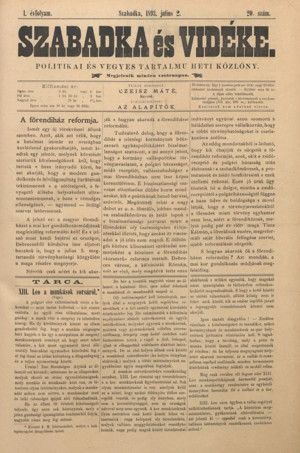 Szabadka és vidéke II, 1. évf. 1893. július 2. 20. sz.