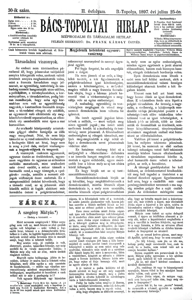 Bács-Topolyai Hirlap, 2. évf. 1897. július 25. 30. sz.