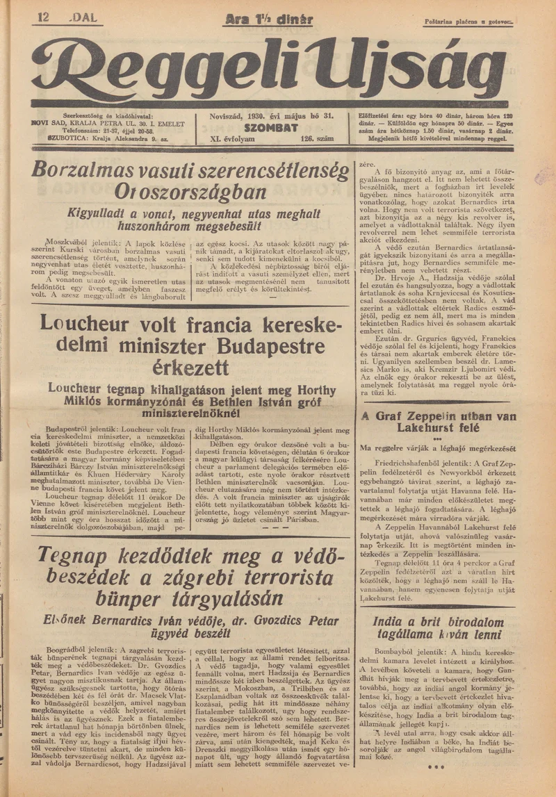 Reggeli Újság, 11. évf. 1930. május 31. 126. sz.