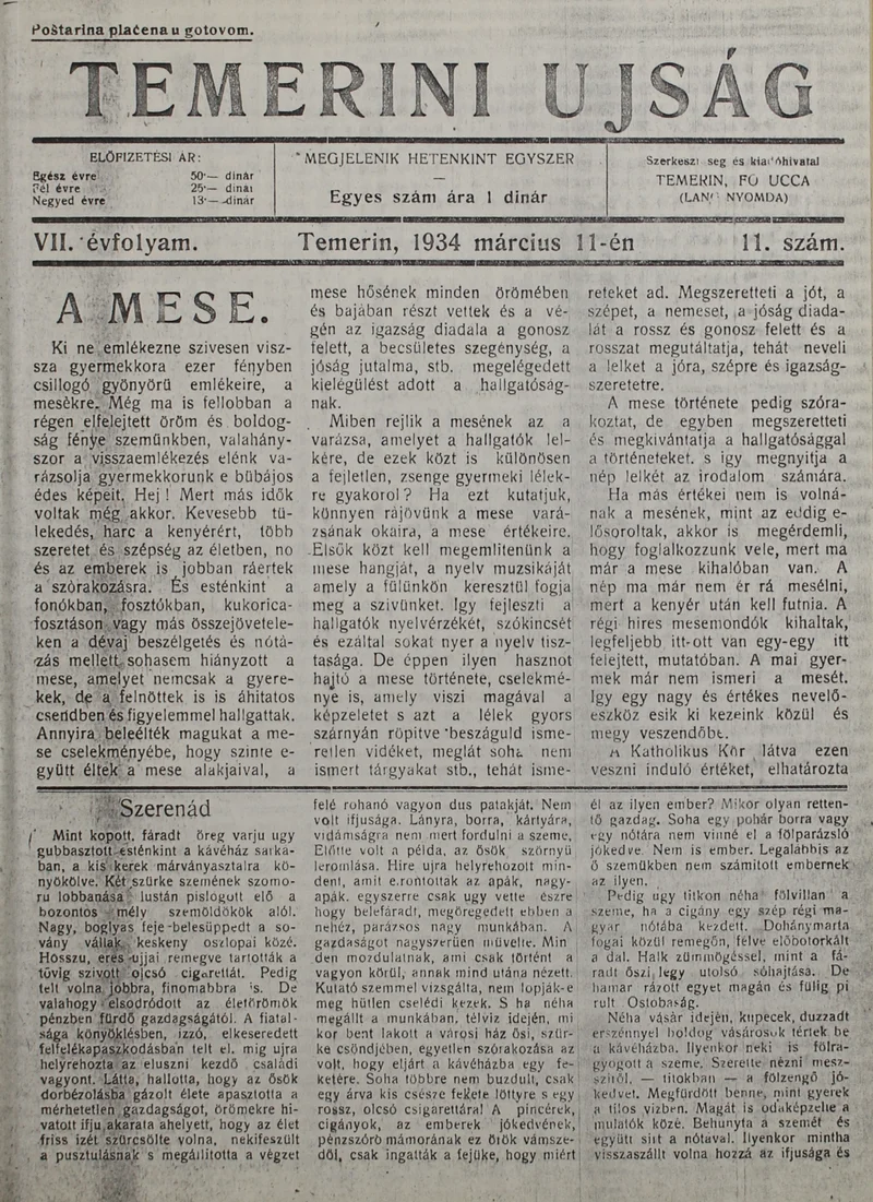 Temerini Újság 1928-1944, 7. évf. 1934. március 11. 11. sz.