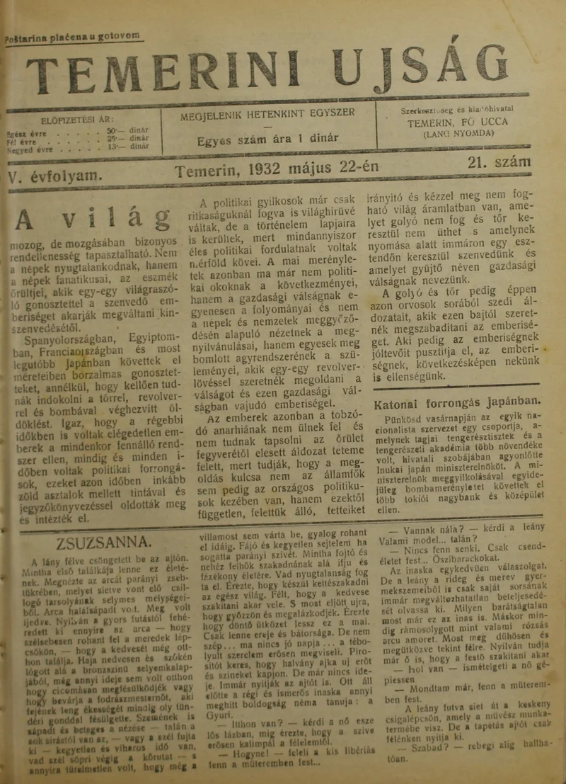 Temerini Újság 1928-1944, 5. évf. 1932. május 22. 21. sz.
