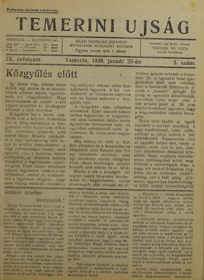 Temerini Újság 1928-1944, 9. évf. 1936. január 26. 5. sz.