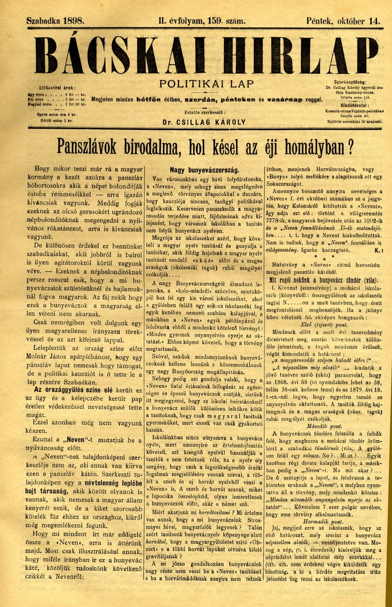 Bácskai Hirlap, 2. évf. 1898. október 14. 159. sz. 1–4. oldal