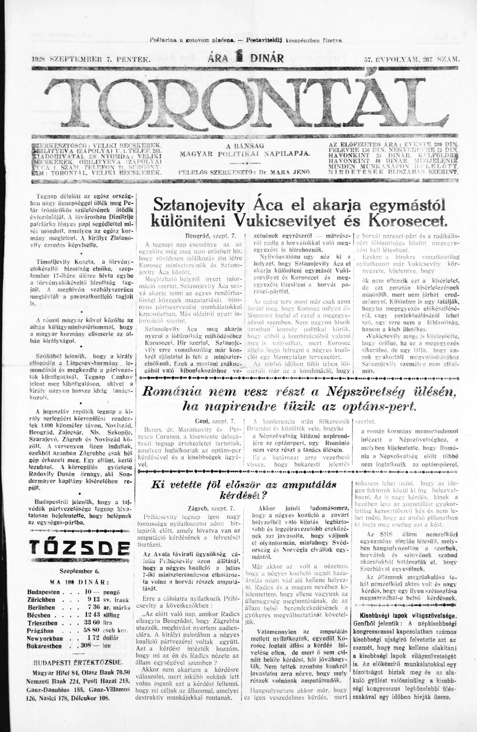 Torontál, 57. évf. 1928. szeptember 7. 207. sz.