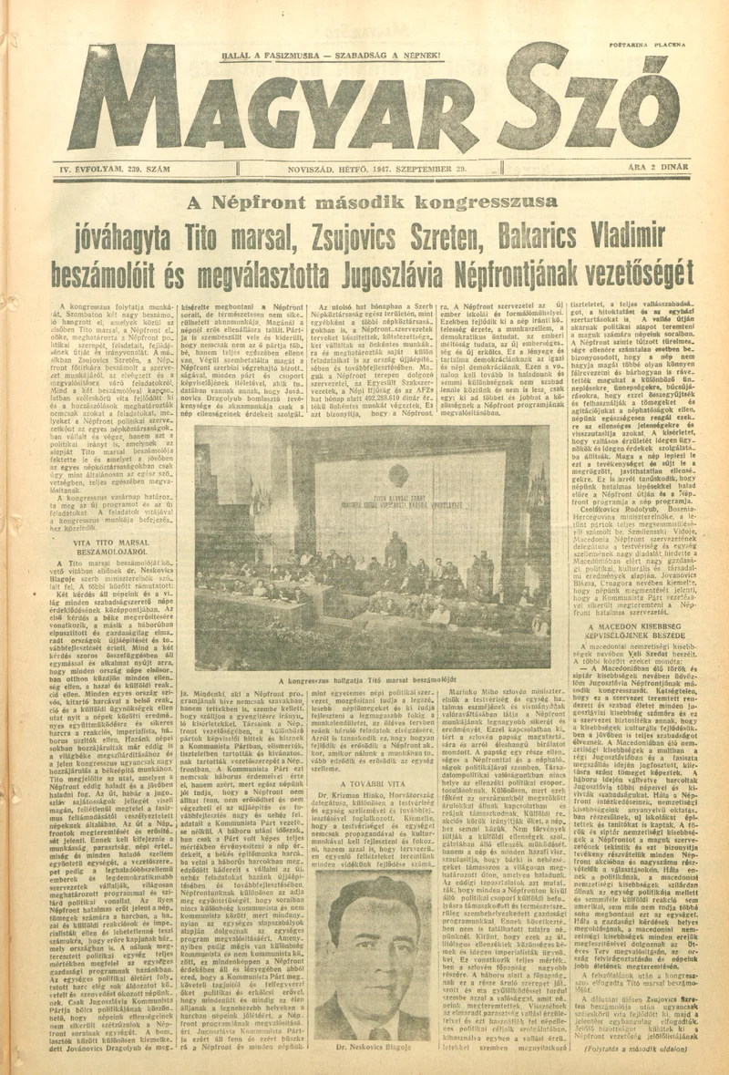 Magyar Szó, 4. évf. 1947. szeptember 29. 239. sz. 1–6. oldal