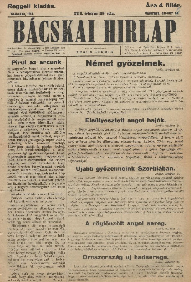 Bácskai Hirlap, 18. évf. 1914. október 24. 264. sz.