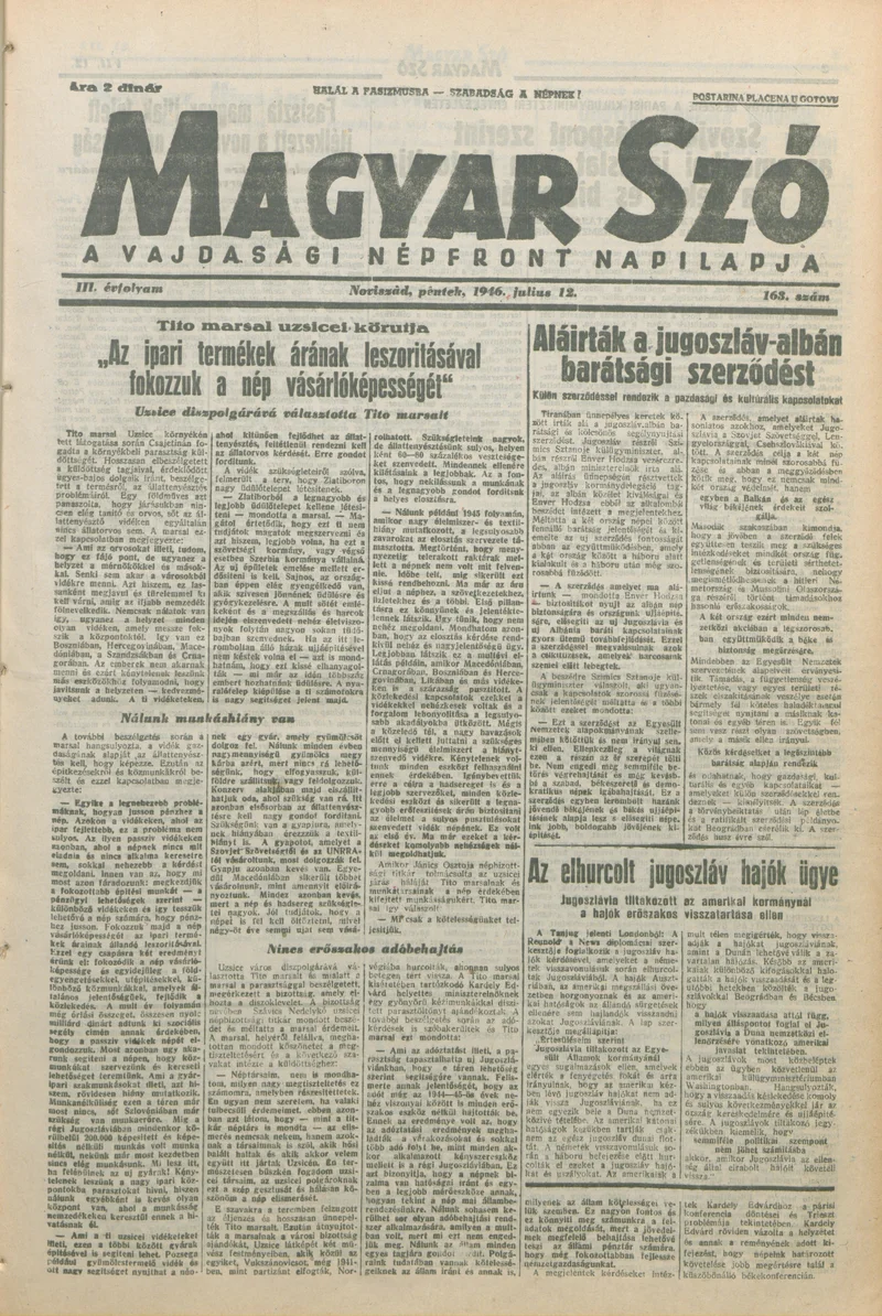Magyar Szó, 3. évf. 1946. július 12. 163. sz. 1–8. oldal