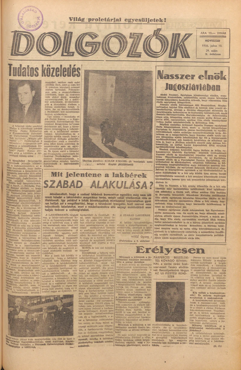 Dolgozók, 10. évf. 1956. július 10. 29. sz.