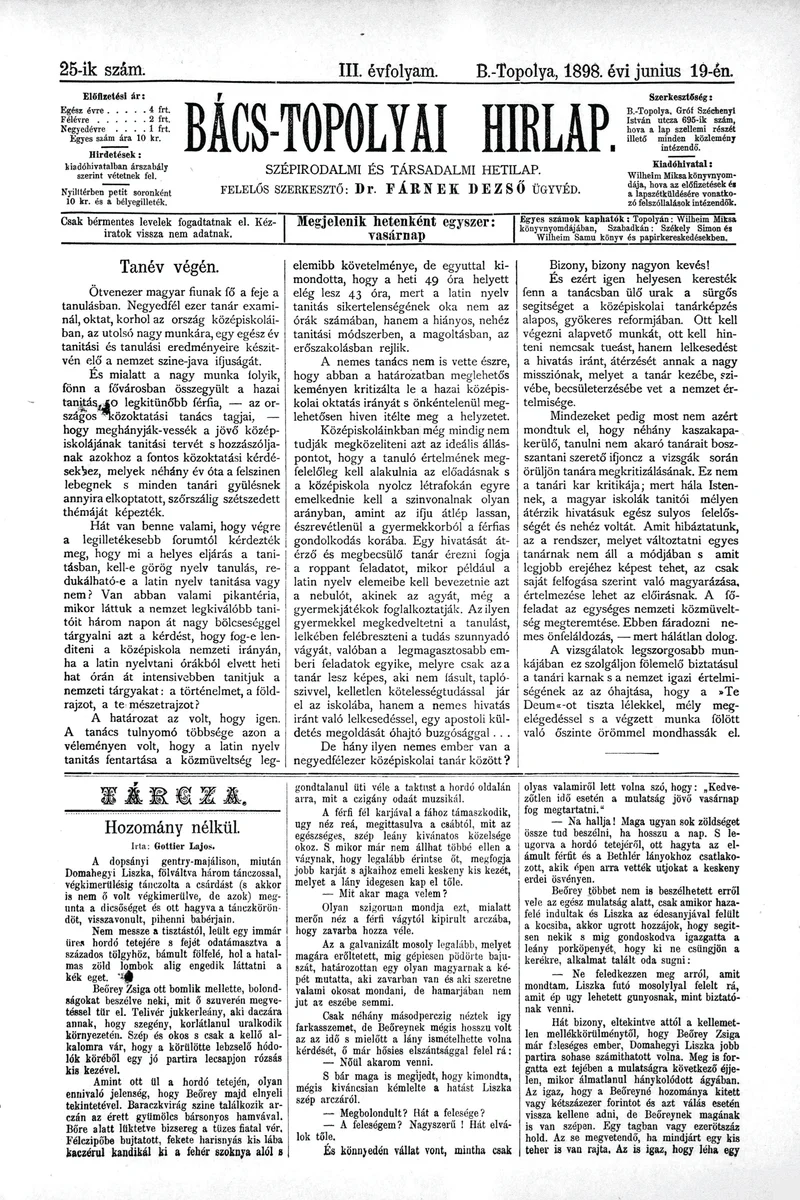Bács-Topolyai Hirlap, 3. évf. 1898. június 19. 25. sz.