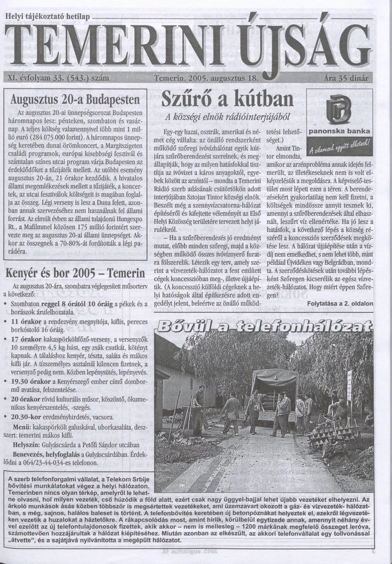 Temerini Újság, 11. évf. 2005. augusztus 18. 33. sz.