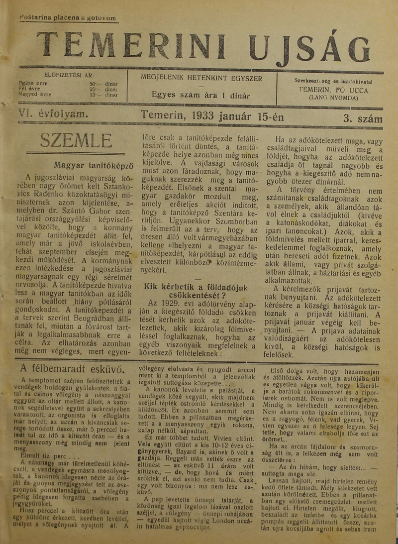 Temerini Újság 1928-1944, 6. évf. 1933. január 15. 3. sz.